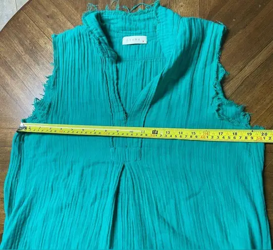 Stark X Cotton Gauze Sleeveless Dress Pockets Flowy Collared Breezy Med Green