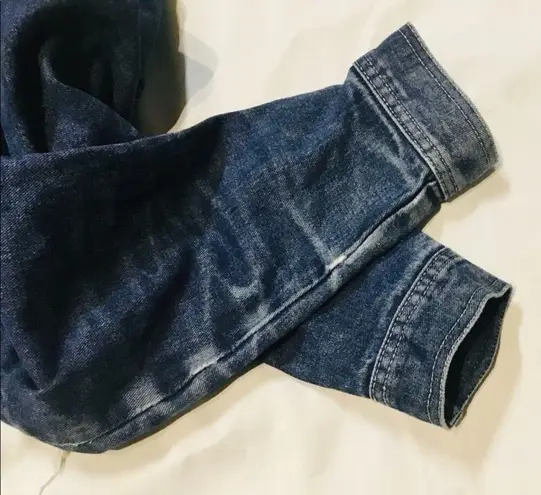 Ultra Short Cropped Raw Hem Denim Jacket Blue Size L