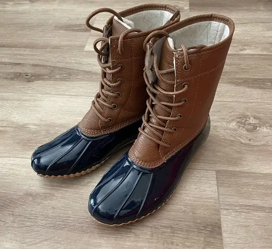 Jambu JBU by Women's Navy/Tan Lace Up Maplewood Waterproof Duck Boots sz 8