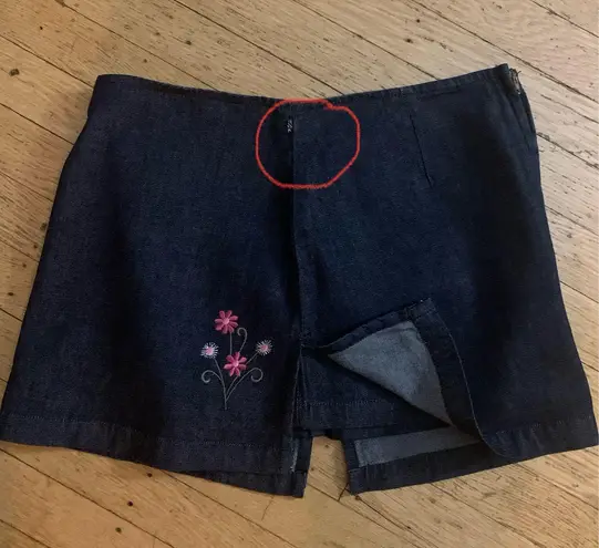 BlueAsphalt Embroidered Denim Skort (Skirt+Short)