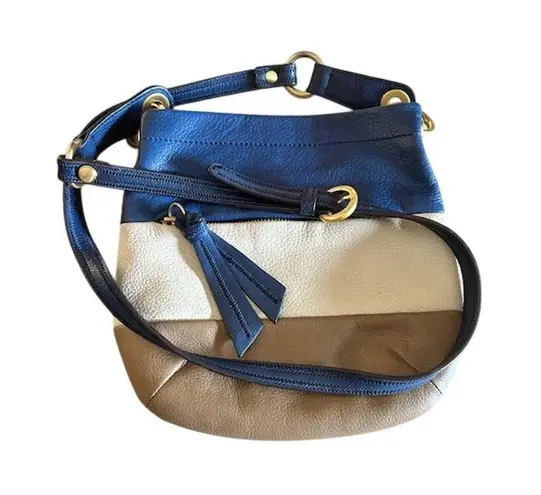 B. Makowsky Colorblock Leather Crossbody Bag – Blue, Cream & Taupe Blue