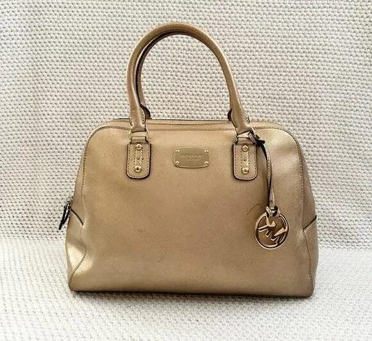 Michael Kors Cindy Gold Metallic Saffiano Leather Dome Shaped Top Handle Satchel