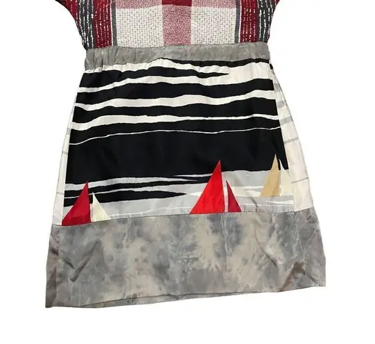Launch by Susan Young abstract sailboat novelty 100% silk dress size XS Red