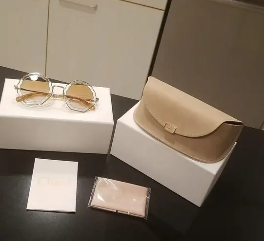 Chloé 💕CHLOE💕 Tally Scalloped Sunglasses CE147S 834 Gold Brown Lenses New In Box