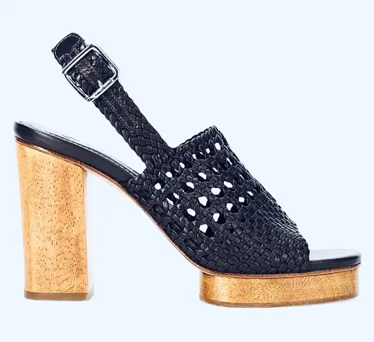 STAUD Black leather Woven Platform Sandals size 8