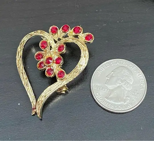 Vintage Gerry’s Signed Gold Heart with Red Stones Valentine’s Brooch