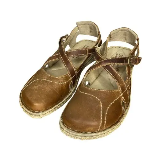Josef Seibel Brown Leather Cross Strap Sandals Size 38/7 Comfortable Cushioned