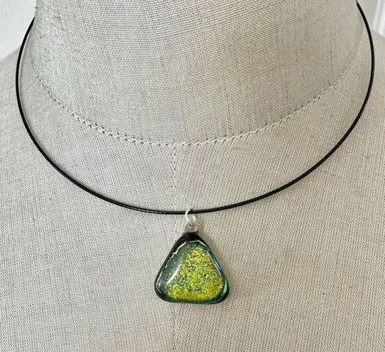 Dichroic Glass Triangle Pendant Necklace on Black Wire Cord
