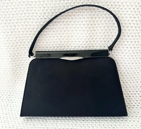 Crown Lewis Black Satin Evening Top Handle Clutch Mini Box Satchel Crystal Clasp