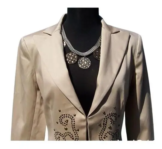 Cache  Metal Stud Embellished Lined Top Jacket Lined Sand Beige NWT $188