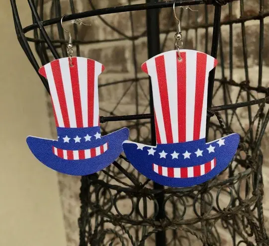 Uncle Sam Hat Earrings Statement Jewelry Labor Day July 4th Veterans Me…
