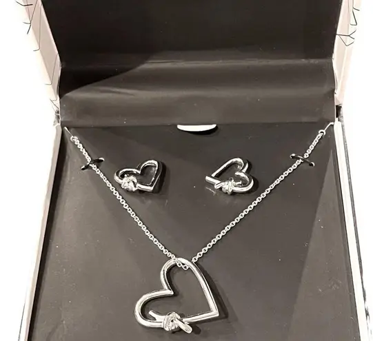 Alfani NEW NECKLACE & EARRINGS Silver-Tone Knotted Heart Pendant Jewelry Boxed