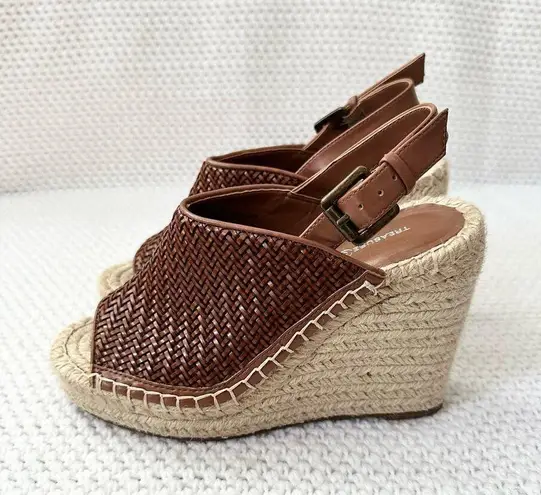 Treasure & Bond Sam Tan Woven Faux Leather Platform Wedge Slingback Sandals 6.5