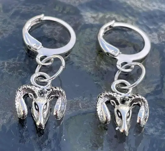 Handmade Y2K Silver Goats Hoop Earrings , Gothic Punk key Goat hoops earrings , grunge Emo