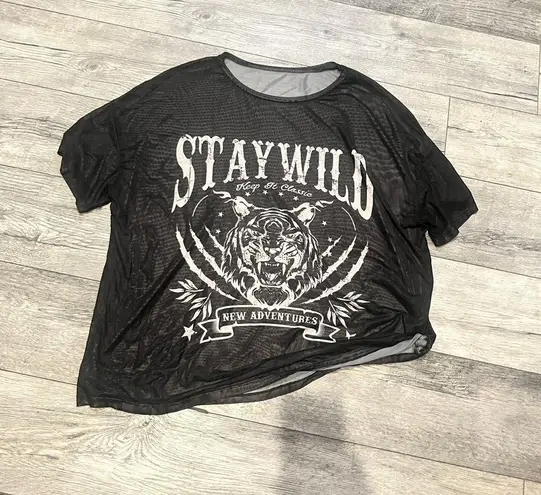 Women’s Black Round Neck Short Sleeves Stay Wild Black Graphic T