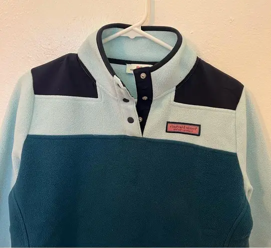 Vineyard Vines  Color Block Fleece Snap Shep Shirt Teal Blue