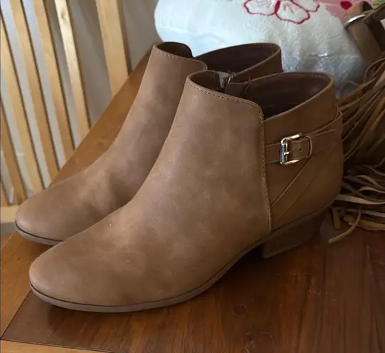 Soda Tan Ankle Boots with Suede Finish and Side Zipper