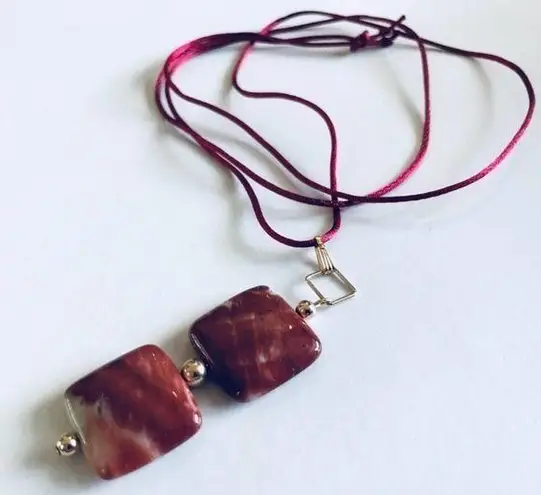 Handmade New Red opacite pendant necklace with satin cord