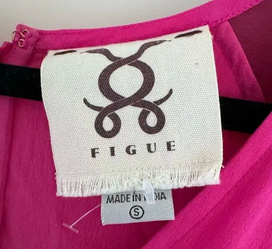 Figue Silk Crepe Pink Colorblock Gold Sequin Trim Midi Dress Bohemian | S