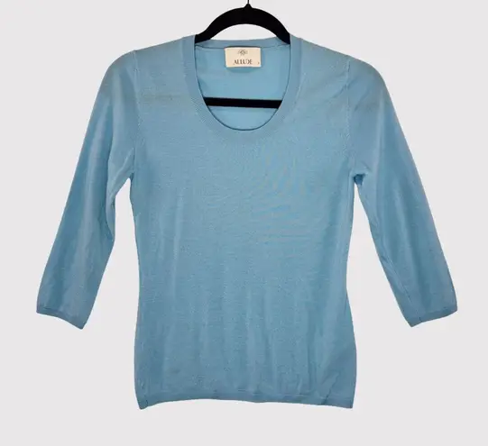 Allude Womens Sweater Blue Crewneck Cashmere Knit 3/4 Sleeve Pullover Jumper XS