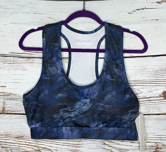 Starting Point NWT XL Blue & Black Abstract Print Racerback Athletic Sports Bra