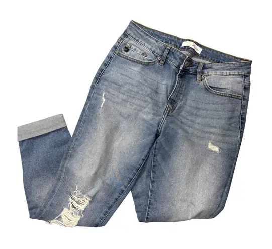 KanCan Size 5/26 Distressed Denim Jeans Cuffed Hem Light Wash Rips Distressed Blue - Image 1