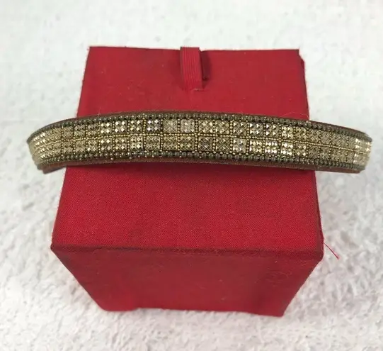 Brown leather square yellow crystal snap choker