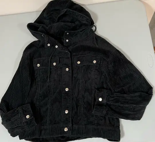 Black Corduroy Buttoned Hooded Jacket Coat Size S 🖤