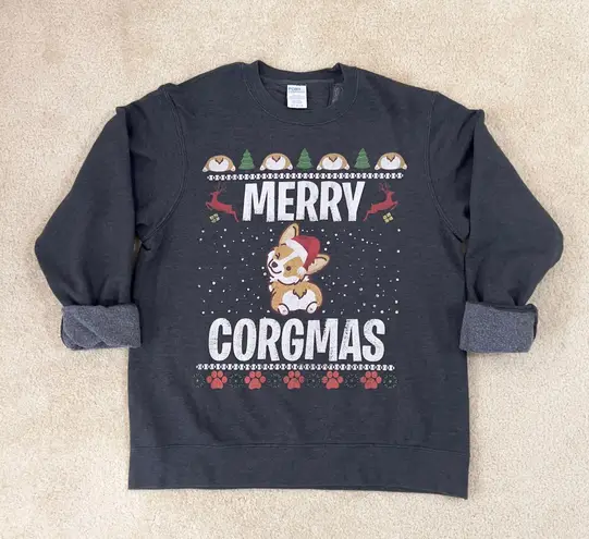 Grey Merry Corgmas Corgi Christmas Sweater Gray Size M