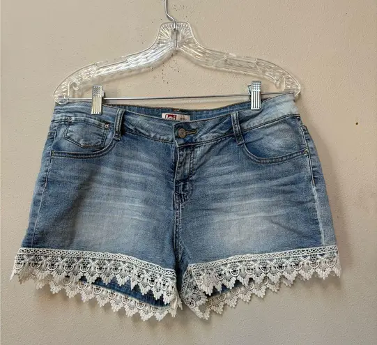 LEI Denim Jean Shorts with Crochet Lace Trim Size 13 Blue