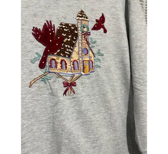 Vintage Bobbie Brooks Women's Sweatshirt Christmas Cardinal House Gray Size XL