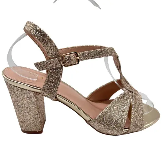 Allegra K New Sandals Women 8 Gold Glitter Heeled Ankle Strap Party Evening Shoe