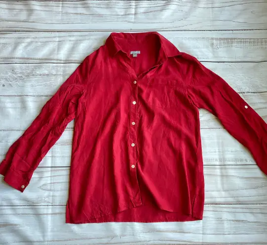 J.Jill  100% Silk Red Button Down Top Size S