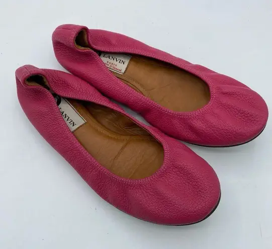 LANVIN Paris Pebbled Leather Magenta Pink Ballet Flats size 35.5 US 5 luxury