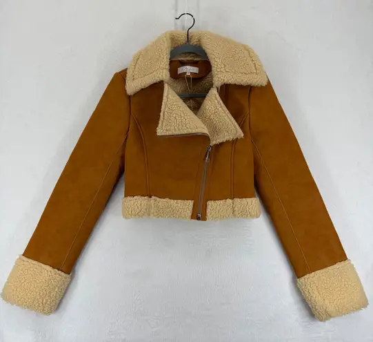 L'Academie x Bridget Taryn Fitted Crop Faux Shearling Jacket XXS Sherpa Coat