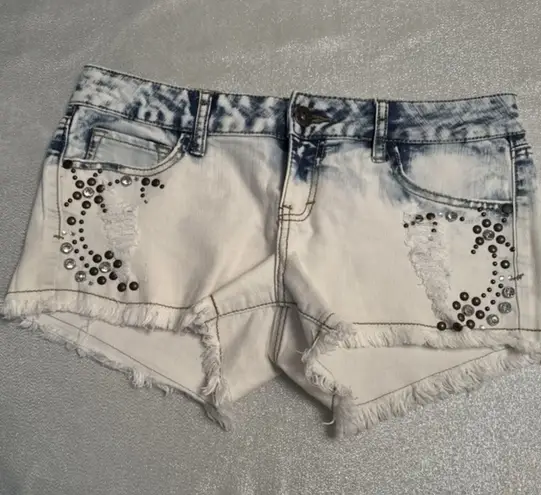 L'Amour by Nanette Lapore Denim Shorts Acid Wash Studded Embellished Sz 9 Blue