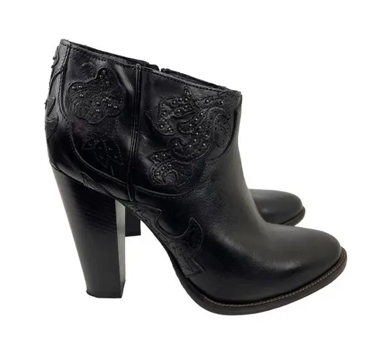 Diesel Womens Size 39 Western Guadalupy Black Leather Heeled Ankle Booties Boots