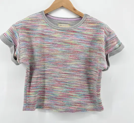 Anthropologie Saturday Sunday Multicolor Knit Slub Oversized Tee Crop Top XS Gray