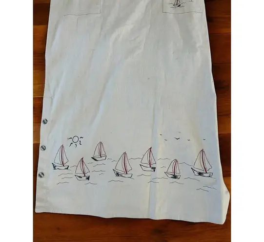 Christopher & Banks Vintage 90s Linen Blend Sailboat Nautical Maxi Dress Tan 12