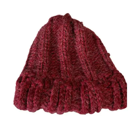 Handmade Chunky Knit Beanie Hat Marled Oxblood Red Winter Cap Adult Unisex