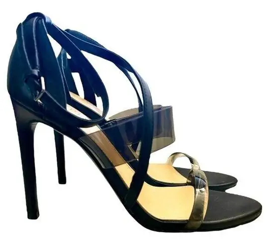 Guess  Black Felicia Heels - Clear Toe Strap, Ankle-Strap Sandals, Size US 6.5