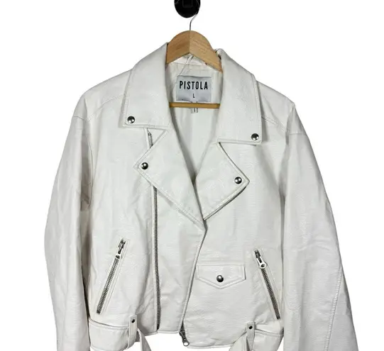 Pistola Women’s Tracy Cropped Leather Moto Jacket in White Size L