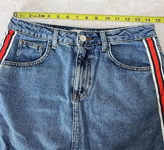 Denim & Co Denim Red Side Stripe Mini Denim Jean Skirt Size 6