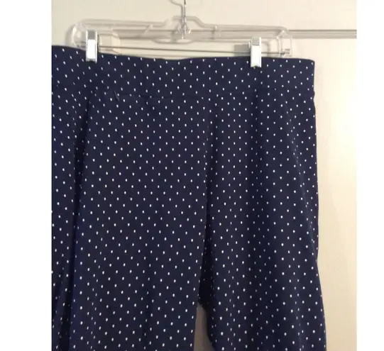 EUC Land's End Nautical Shore Navy white Capris Large L Polka Dots Stretch Blue