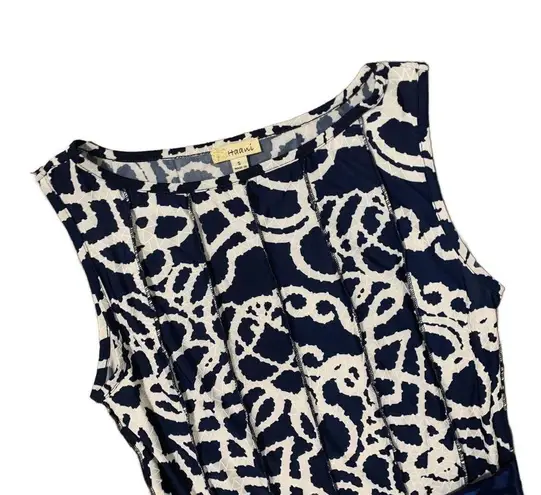 Boutique Haani | Artsy Abstract Swing Dress with Ribbon Waist Tie Size Small Midi Modest