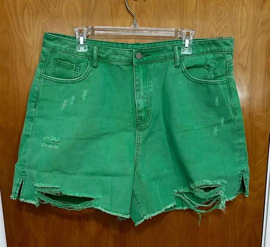 Pink Lily Green Jean Shorts