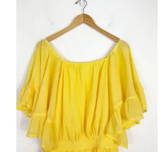 VICI  Endless Rose Yellow Ruffled Sleeve Romper Medium Off Shoulder Chiffon thumbnail 5