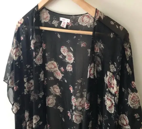 Xhilaration Sheer Floral Duster with Fringe