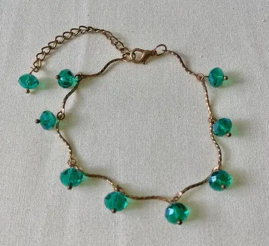 Dainty Whimsygoth Gold Green Pearl Bracelet