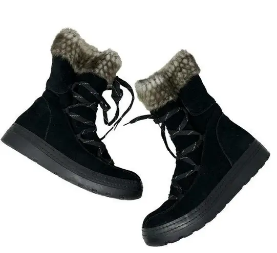 Baretraps Linsie Black Suede Water Repellent Faux Shearling Boots Size 9.5